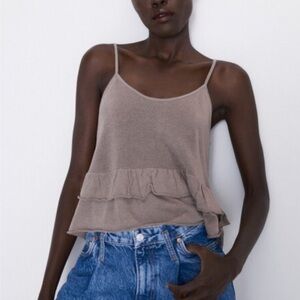 Zara Taupe Knit Layered Tank Top Size M